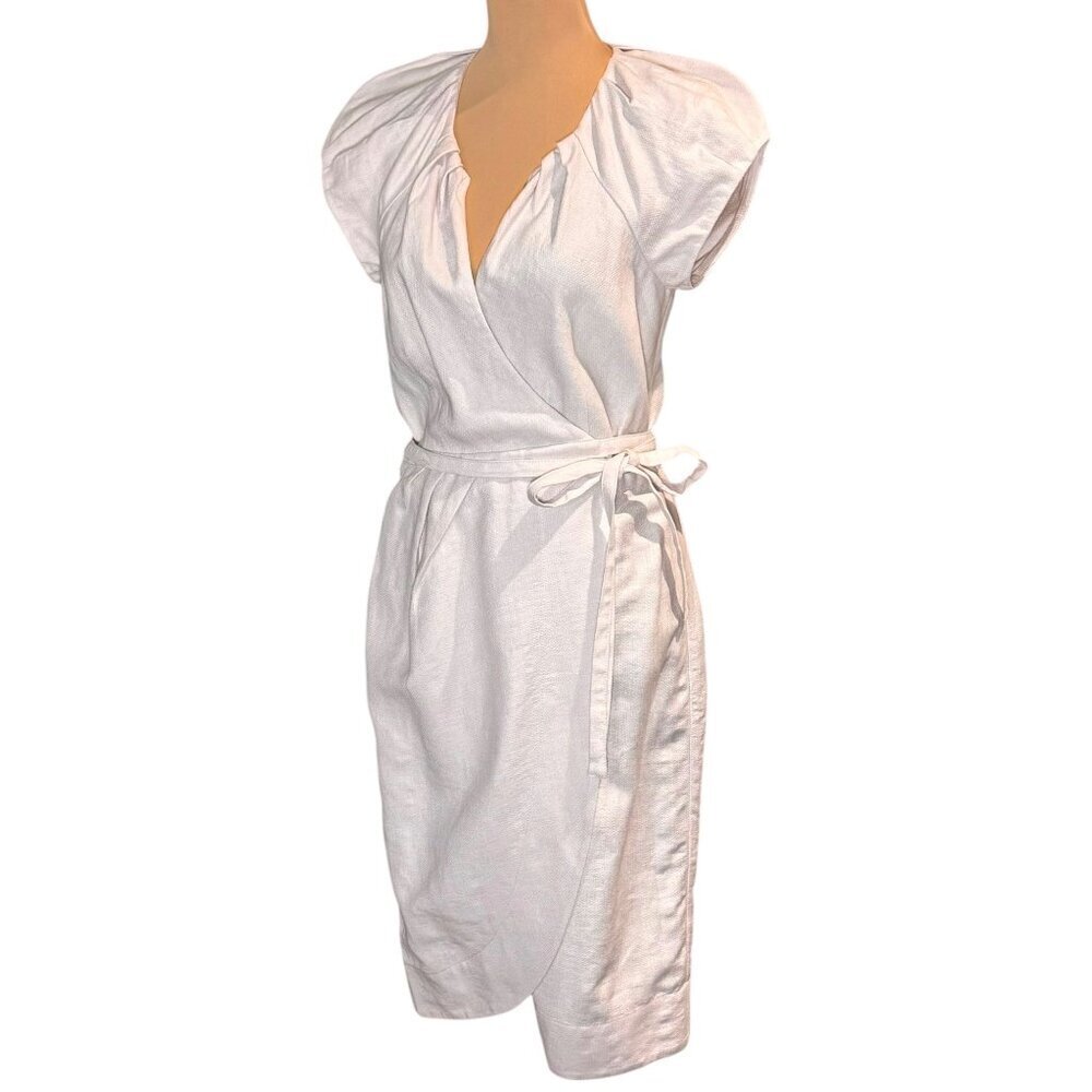 Diane Von Furstenberg Linen Wrap Dress Sz.8 Lilac Short Sleeve Minimalist Preppy - Picture 2 of 13